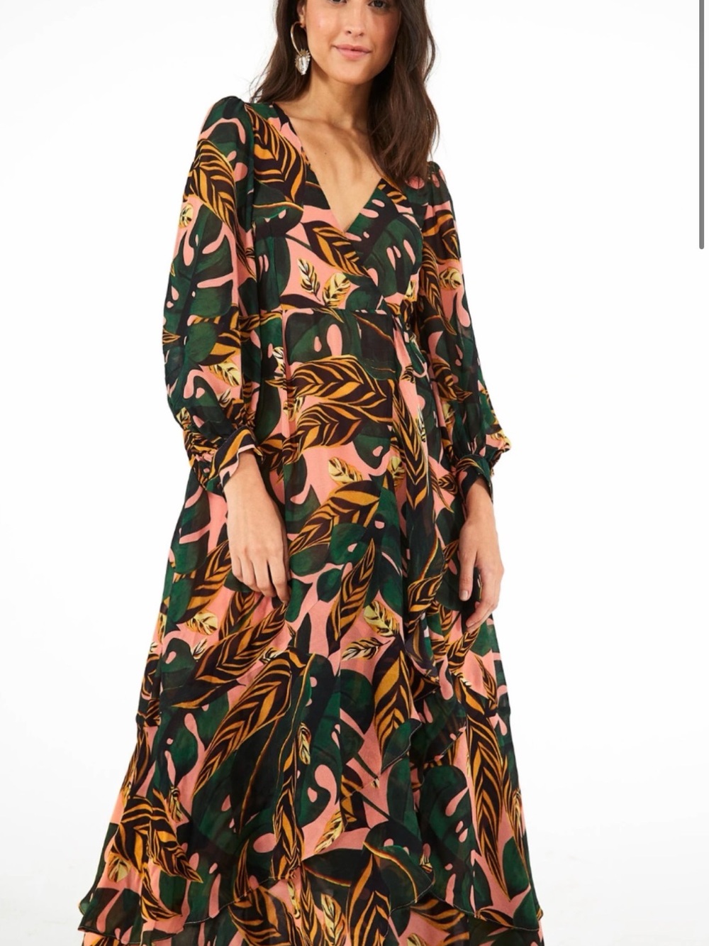 FARM Rio Palm Leaf Wrap Dress in Size Medium NWT